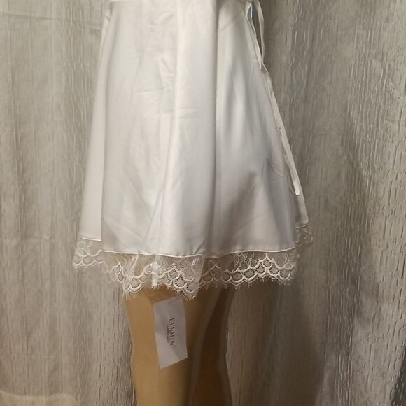 Women's Satin Lace Strap Mini Dress Square Neck Flowy A-Line Ruffle Swing Casual - Picture 7 of 15